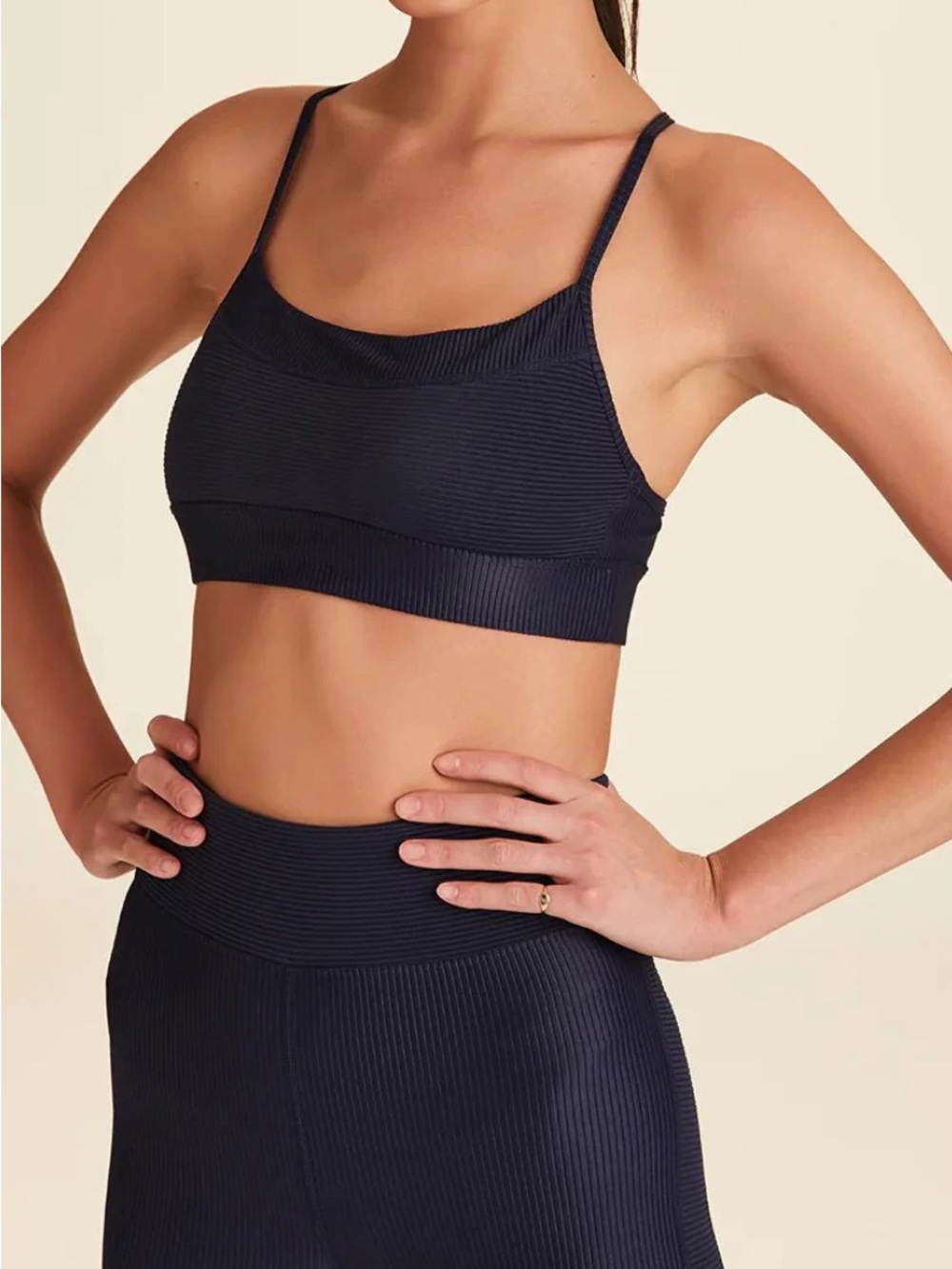 NWT Alala Raya Rib Sports Bra Navy Ribbed Racerback Size XS